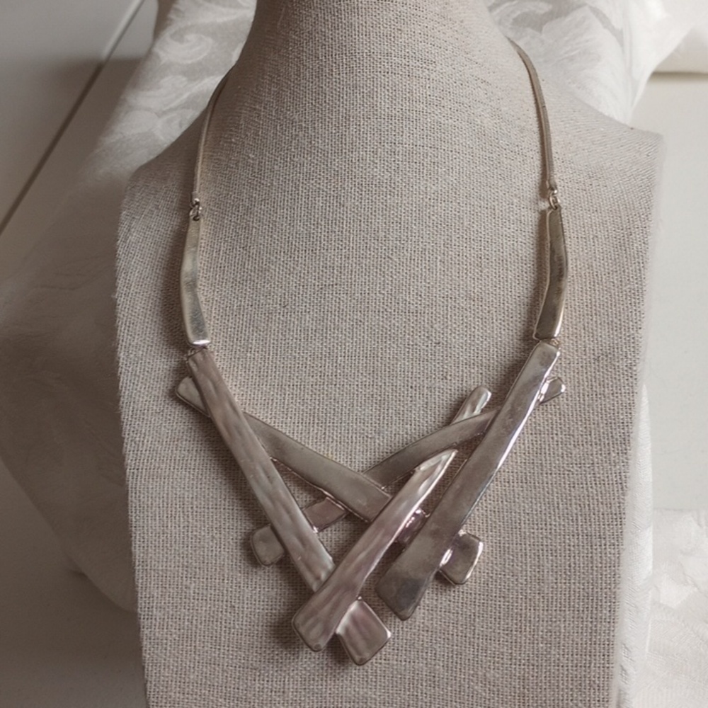 High Polish Matte Stainless Steel Brutalist Texture Statement Necklace